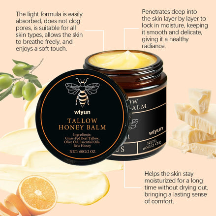 Revitalize Your Skin with WIYUN Beef Tallow Honey Moisturizing Cream - Anti-Aging, Soothing, and Brightening Care